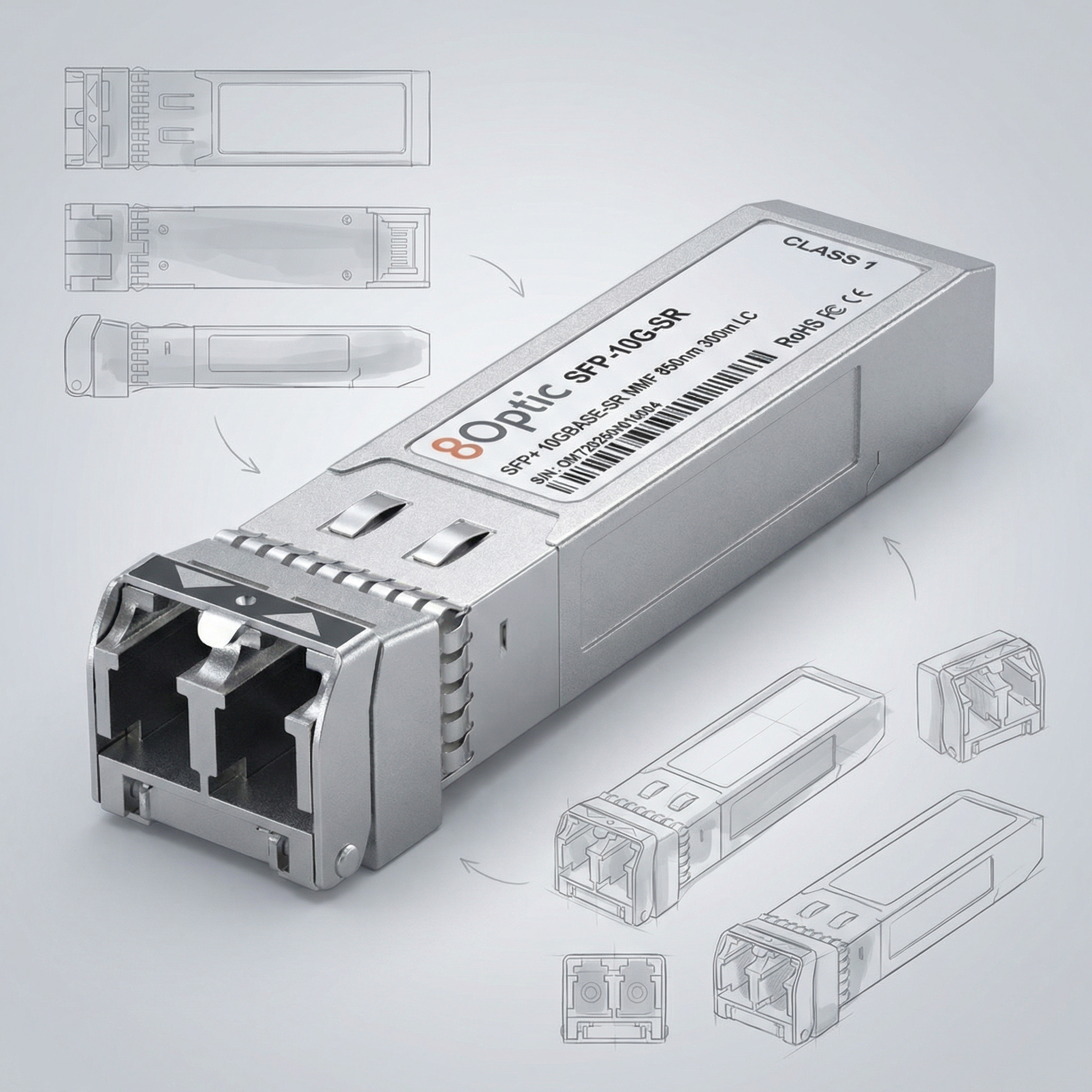 10G SFP+ SR Optical Transceiver, 850nm 300m LC MMF, Cisco Compatible, DOM